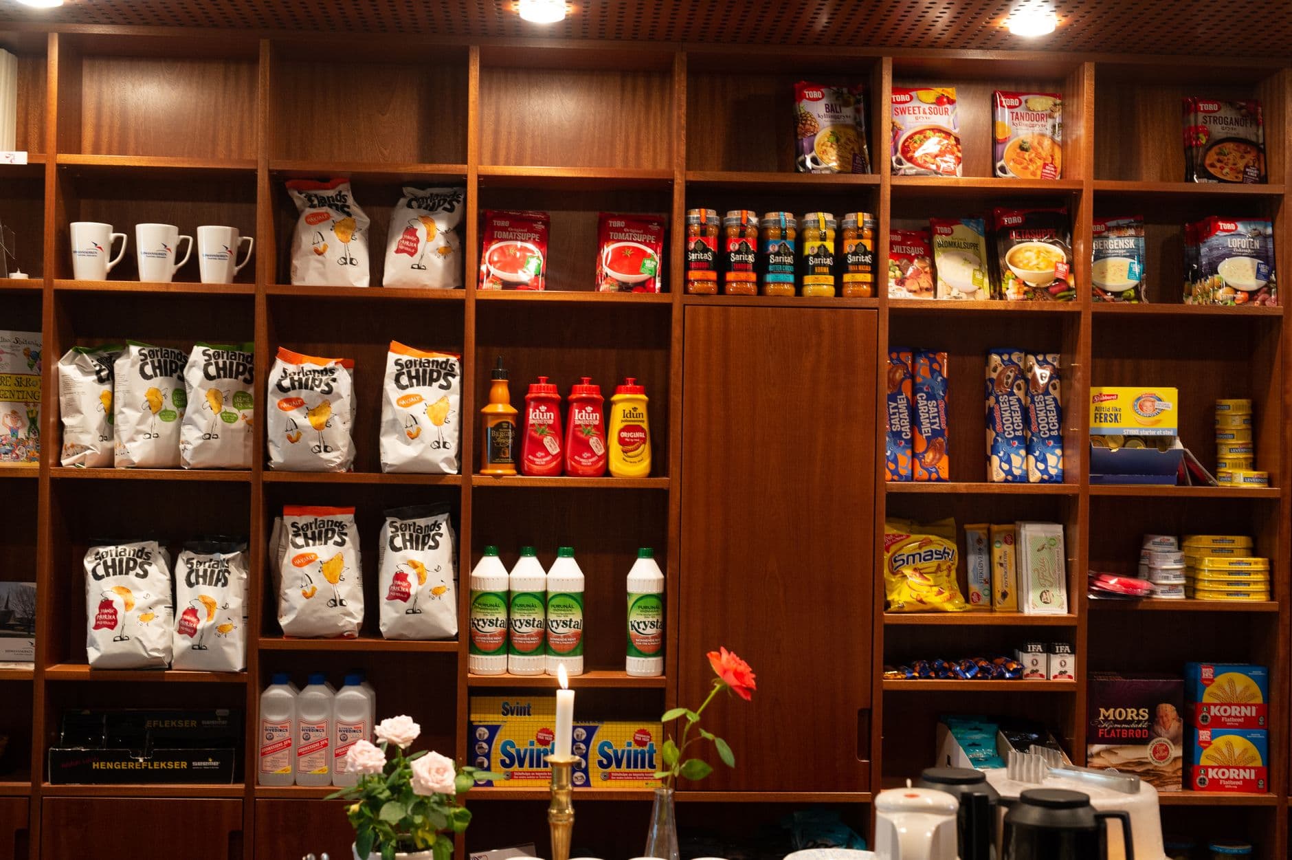 An independent grocery store shelf stocked with local CPG brands